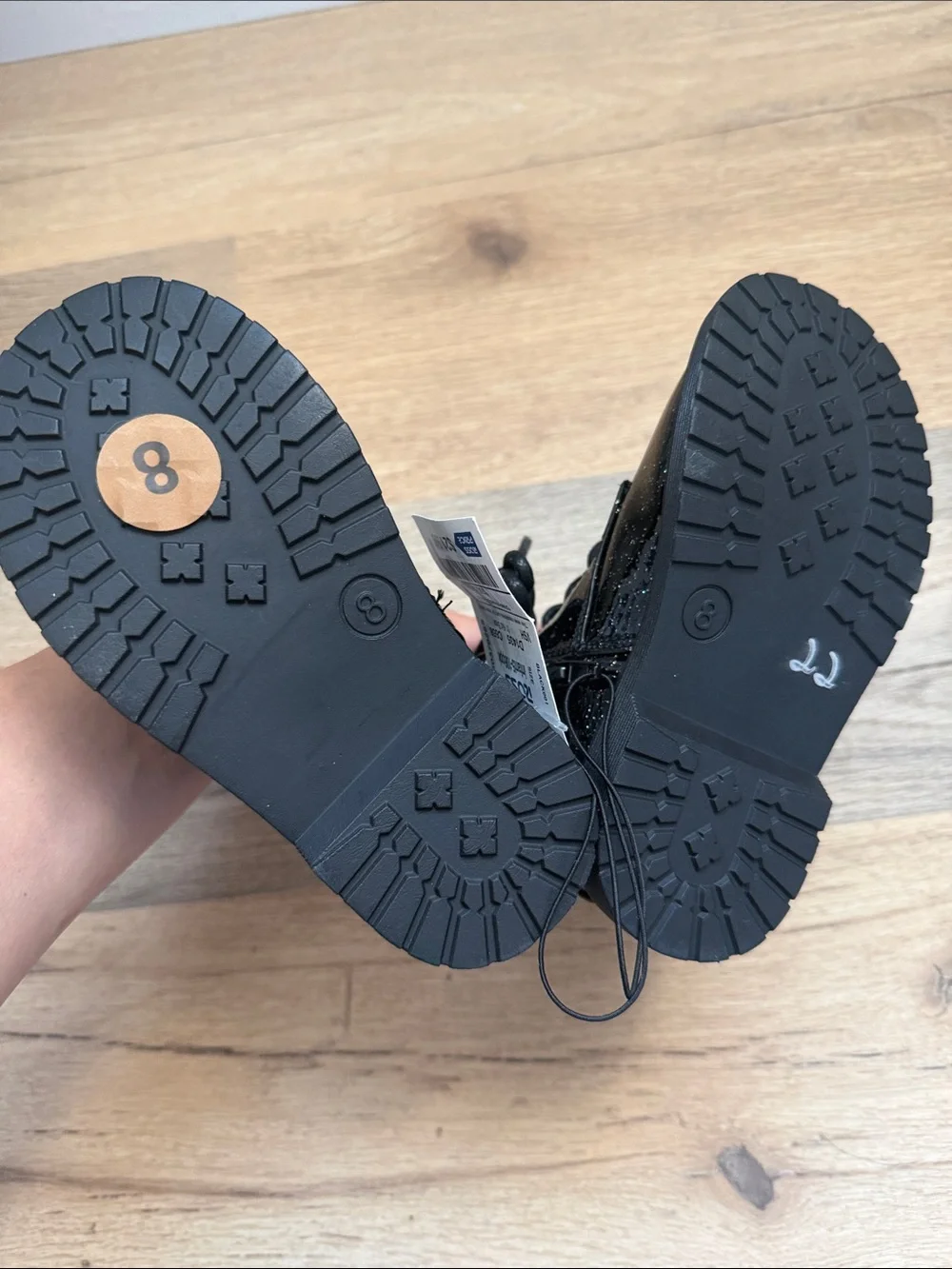 NWT Kids Black Glitter Lace-Up Boots
